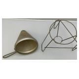 Vintage Aluminum Cone Colander With Stand & Wood Pestle Canning Primitive Farm 9 1/2"