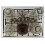 Vintage 6 Section Metal Quart Size Milk/Oil Bottle Carrier With Six Quart Size Milk Bottles Including Amber Colored