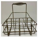 Vintage 6 Section Metal Quart Size Milk/Oil Bottle Carrier With Six Quart Size Milk Bottles Including Amber Colored