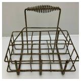 Vintage 6 Section Metal Quart Size Milk/Oil Bottle Carrier With Six Quart Size Milk Bottles Including Amber Colored