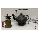 Antique Torch & Large Asain Style Metal Pot