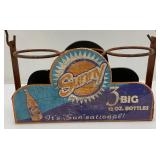 Vintage Sunny Soda Pop Holder With Vintage 7UP & Squirt Bottles