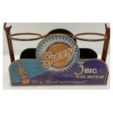 Vintage Sunny Soda Pop Holder With Vintage 7UP & Squirt Bottles