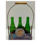 Vintage Sunny Soda Pop Holder With Vintage 7UP & Squirt Bottles