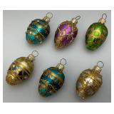 Vintage Swieze Jaja Poland Set Hand Decorated Glass Ornaments 6 Eggs With Original Carton