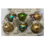 Vintage Swieze Jaja Poland Set Hand Decorated Glass Ornaments 6 Eggs With Original Carton