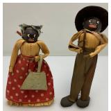 Vintage Handmade Corn Husk Dolls With Chestnut Heads Folk Art