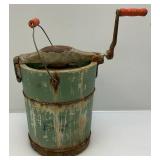 Antique Hand Crank Wooden And Metal Iced Cream maker