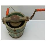 Antique Hand Crank Wooden And Metal Iced Cream maker