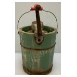 Antique Hand Crank Wooden And Metal Iced Cream maker
