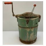 Antique Hand Crank Wooden And Metal Iced Cream maker