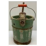 Antique Hand Crank Wooden And Metal Iced Cream maker