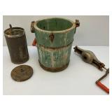 Antique Hand Crank Wooden And Metal Iced Cream maker