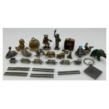 Vintage Misc. Miniature Collectibles Including Pewter/Brass Figurines, Clock & Music Box (Works)
