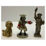 Vintage Misc. Miniature Collectibles Including Pewter/Brass Figurines, Clock & Music Box (Works)
