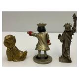 Vintage Misc. Miniature Collectibles Including Pewter/Brass Figurines, Clock & Music Box (Works)
