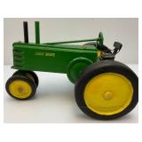Large Wood Handmade John Deere Tractor 15 3/4" x 10 1/2"H x 11" W (Back Wood Wheels Have Crack And Need Repair)