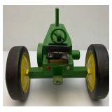 Large Wood Handmade John Deere Tractor 15 3/4" x 10 1/2"H x 11" W (Back Wood Wheels Have Crack And Need Repair)