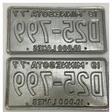 Set Of 1977 Minnesota License Plates Never Used & Vintage Weed H8R Plate