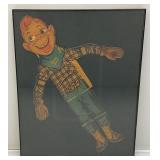 Very Old (HOWDY DOODY)  Cardboard Puppet With Moveable Arms Framed Behind Glass 14  3/4"