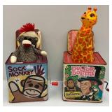 1967 Dr. Doolittle Jack In A Box (Crank Needs Repair) & Sock Monkey Jack In The Box (WORKS)