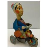 Vintage Kovap Wind Up Tin Toy Bot On Tricycle (WORKS) No Key