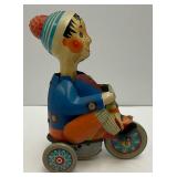 Vintage Kovap Wind Up Tin Toy Bot On Tricycle (WORKS) No Key