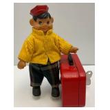 Vintage Tin Bellboy Wind Up W/Suitcase With Key (WORKS) 5.75" Tall