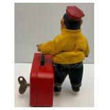 Vintage Tin Bellboy Wind Up W/Suitcase With Key (WORKS) 5.75" Tall