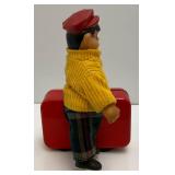 Vintage Tin Bellboy Wind Up W/Suitcase With Key (WORKS) 5.75" Tall