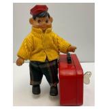Vintage Tin Bellboy Wind Up W/Suitcase With Key (WORKS) 5.75" Tall