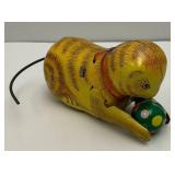 Vintage Tin Wind Up Cat (Works) Made In China (No Key) Runs In Circles And Rolls Over (VERY FUN)