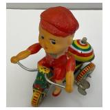 Vintage Tin Wind Up Boy On Tricycle With Ringing Bell (Works) Made In China