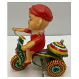 Vintage Tin Wind Up Boy On Tricycle With Ringing Bell (Works) Made In China