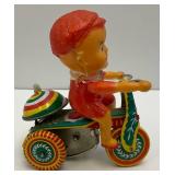 Vintage Tin Wind Up Boy On Tricycle With Ringing Bell (Works) Made In China