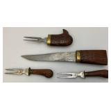 Vintage Wooden Hand Carved Bird, Knife And Fork Set Missing Two Forks Made In India