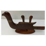 Vintage Wooden Hand Carved Bird, Knife And Fork Set Missing Two Forks Made In India