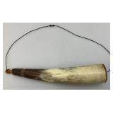 Vintage Black Powder Horn Complete With Stopper 13"