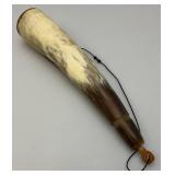 Vintage Black Powder Horn Complete With Stopper 13"