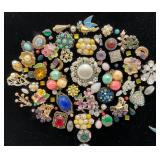 Vintage Framed Costume Jewelry Tree With Bird Art 17 1/2" x 21" (VERY COOL PIECE)