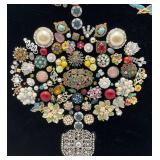 Vintage Framed Costume Jewelry Tree With Bird Art 17 1/2" x 21" (VERY COOL PIECE)