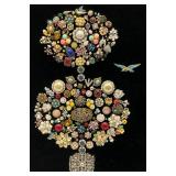 Vintage Framed Costume Jewelry Tree With Bird Art 17 1/2" x 21" (VERY COOL PIECE)