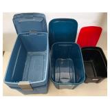 Large Group Of Misc. Blue Totes With Wheels And Lids
