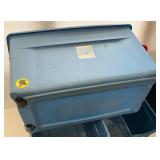 Large Group Of Misc. Blue Totes With Wheels And Lids