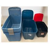 Large Group Of Misc. Blue Totes With Wheels And Lids