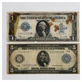 Silver Certificate & 5 Dollar Note