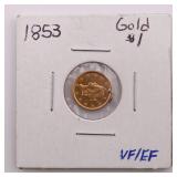 1853 US $1 Gold Coin