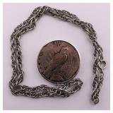 1922 Peace Silver Dollar w/ Chain Attached