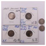 US 3 Cent Nickel Lot of 6