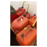 Collection of 8 Plastic and Metal Gasoline Fuel Cans